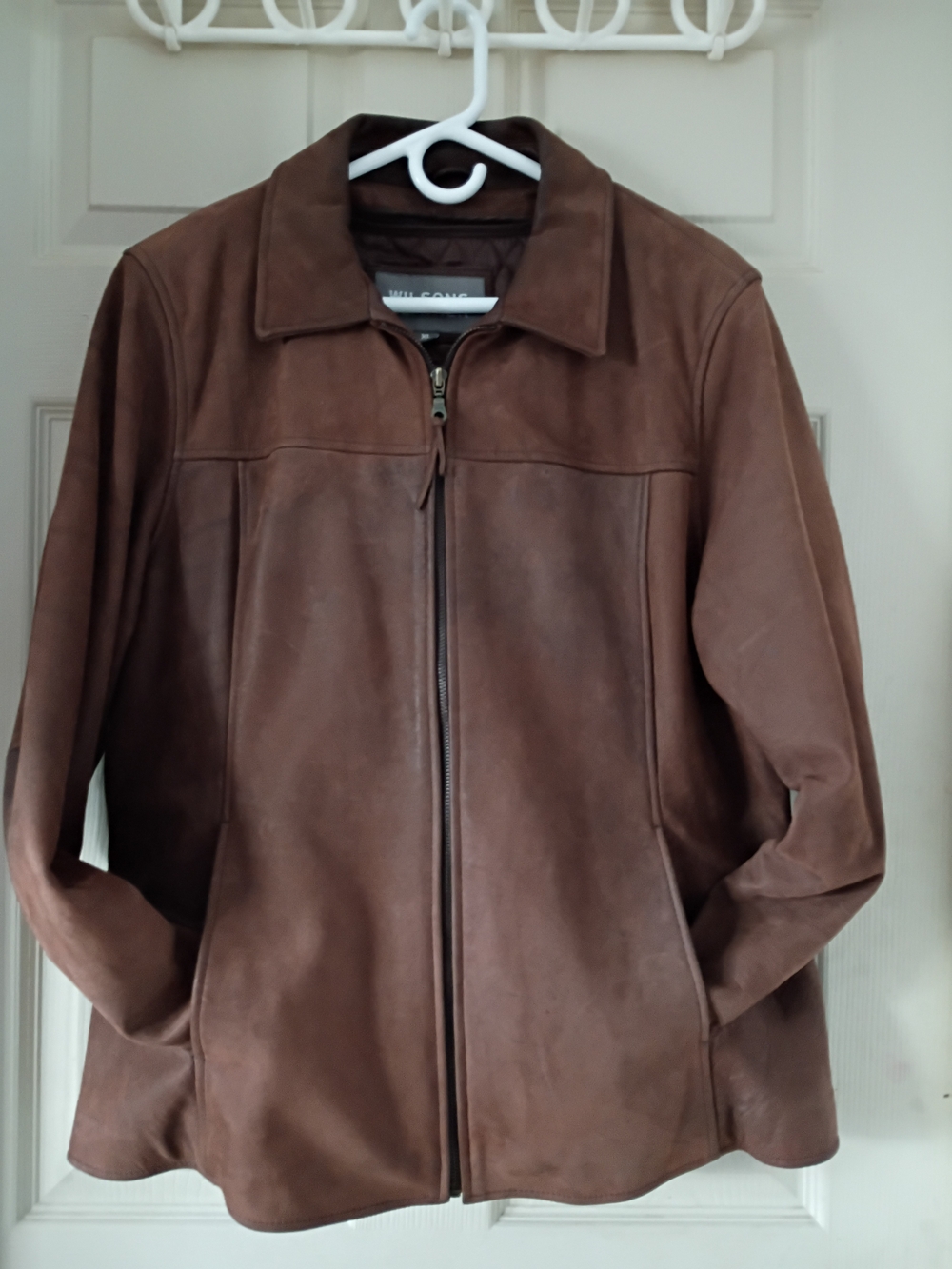 Wilsons Women's Nubuck Leather Waist Coat Pockets Whiskey Brown LG-XLg Exc Cond!
